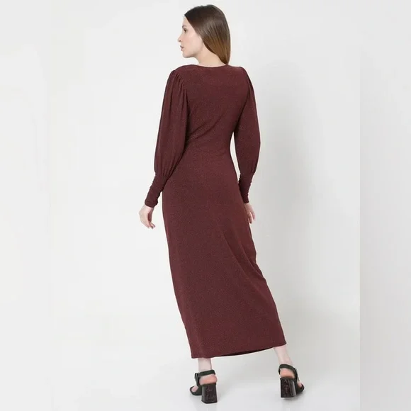 Vero Moda Maroon Shimmer Maxi Dress. Size - M - Picture 4 of 13